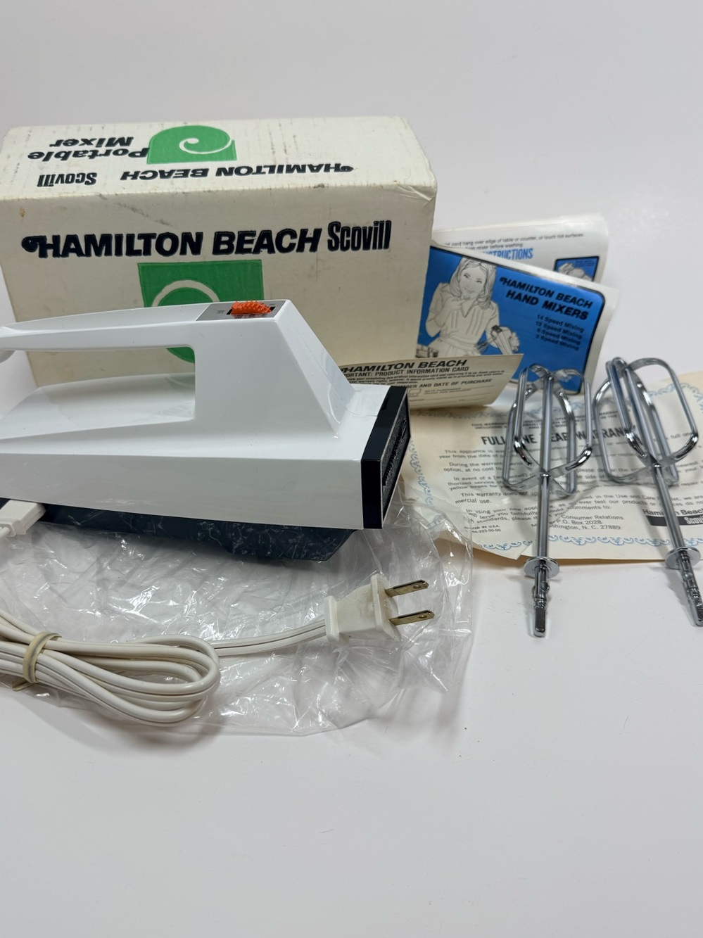 Vintage Hamilton Beach Scovill Hand mixer new in box white